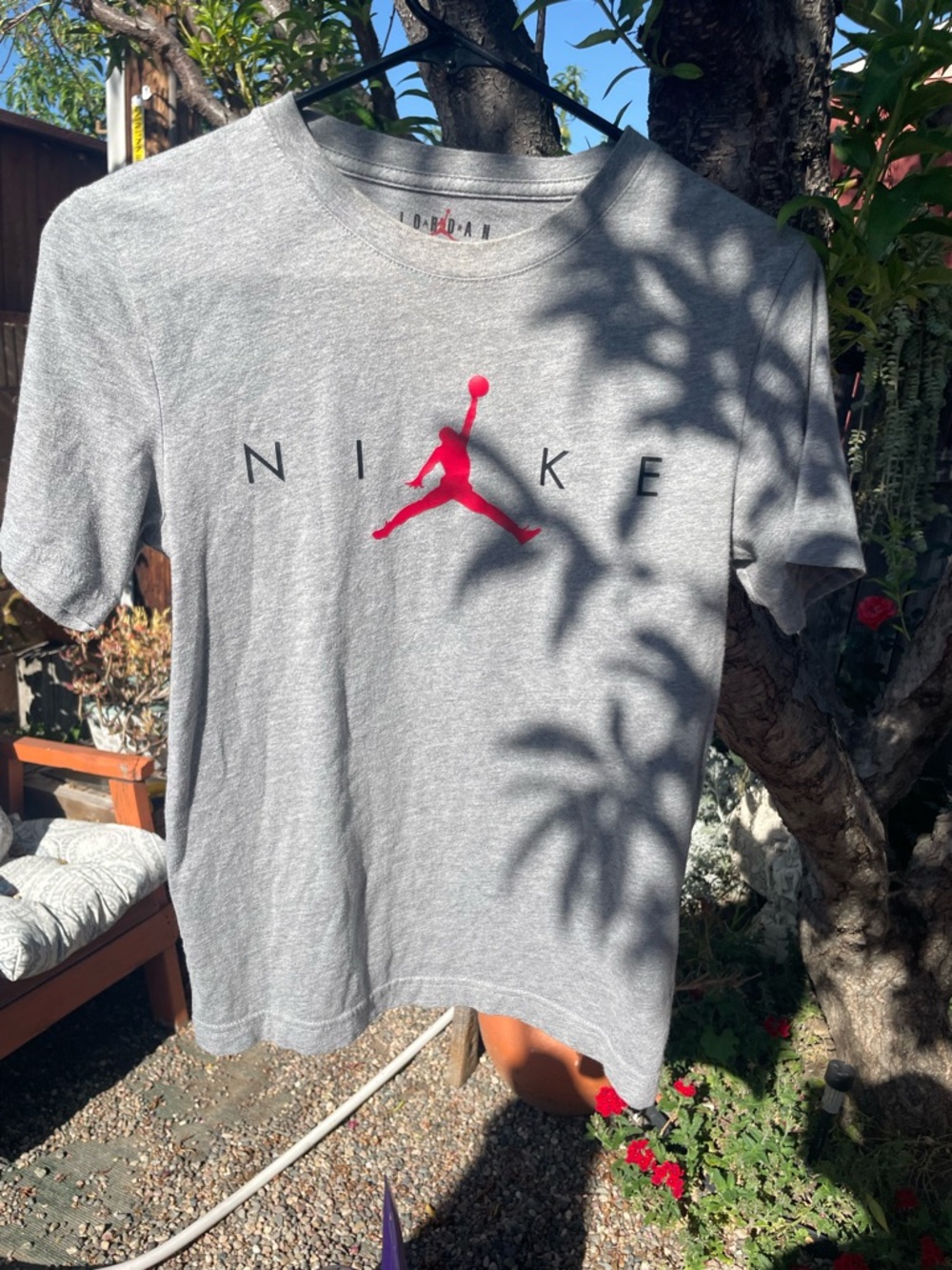 Jordan Gray Tee with Red Jumpman and Black Lettering